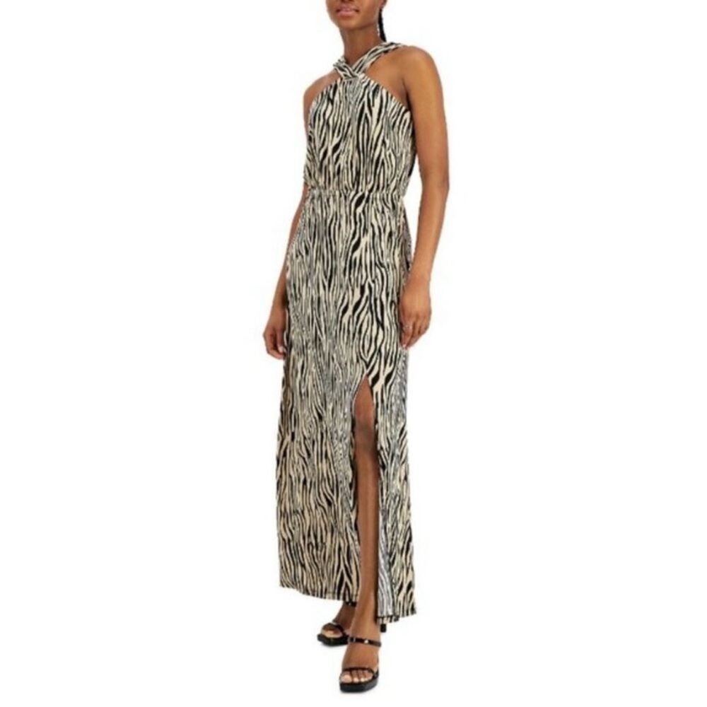 I.N.C. Zebra Printed Halter Maxi Dress, XL